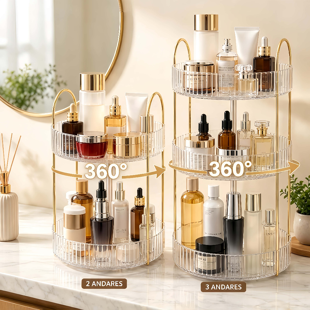 Organizador Giratório de Maquiagem 2/3 Andares Porta Cosméticos e Perfumes Multifuncional