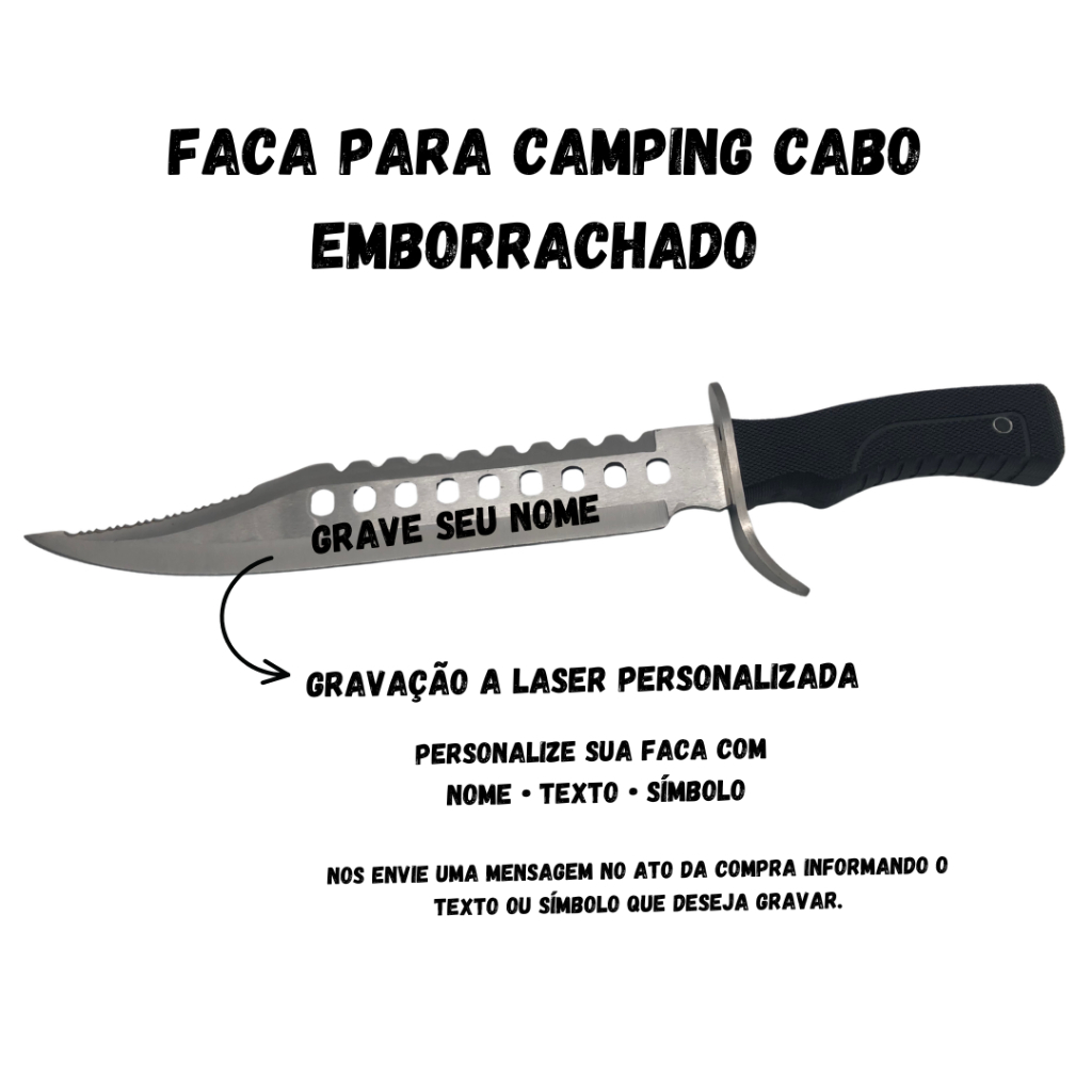 Faca Esportiva Grande com Bainha Cabo Emborrachado (área de corte 28cm) - 1772