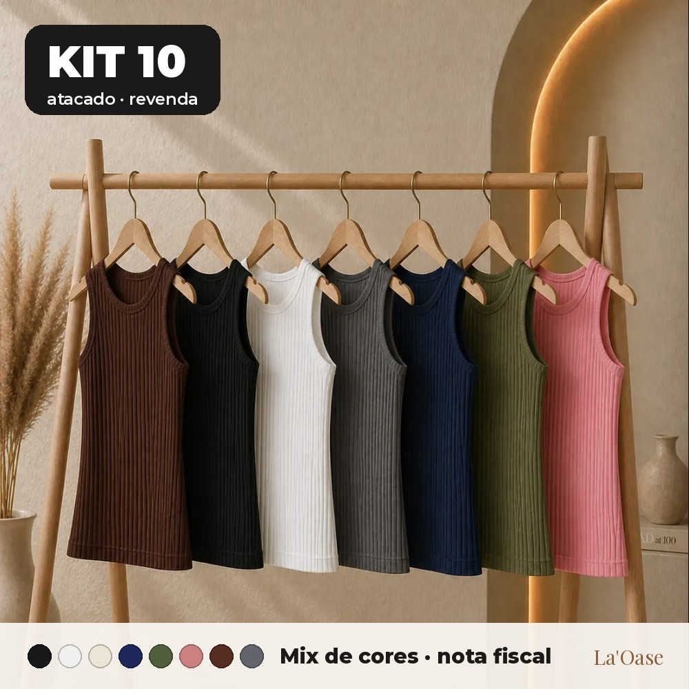 Kit 10 Regatas Canelada Feminina Atacado Revenda Lote Blusinha Básica Elastano