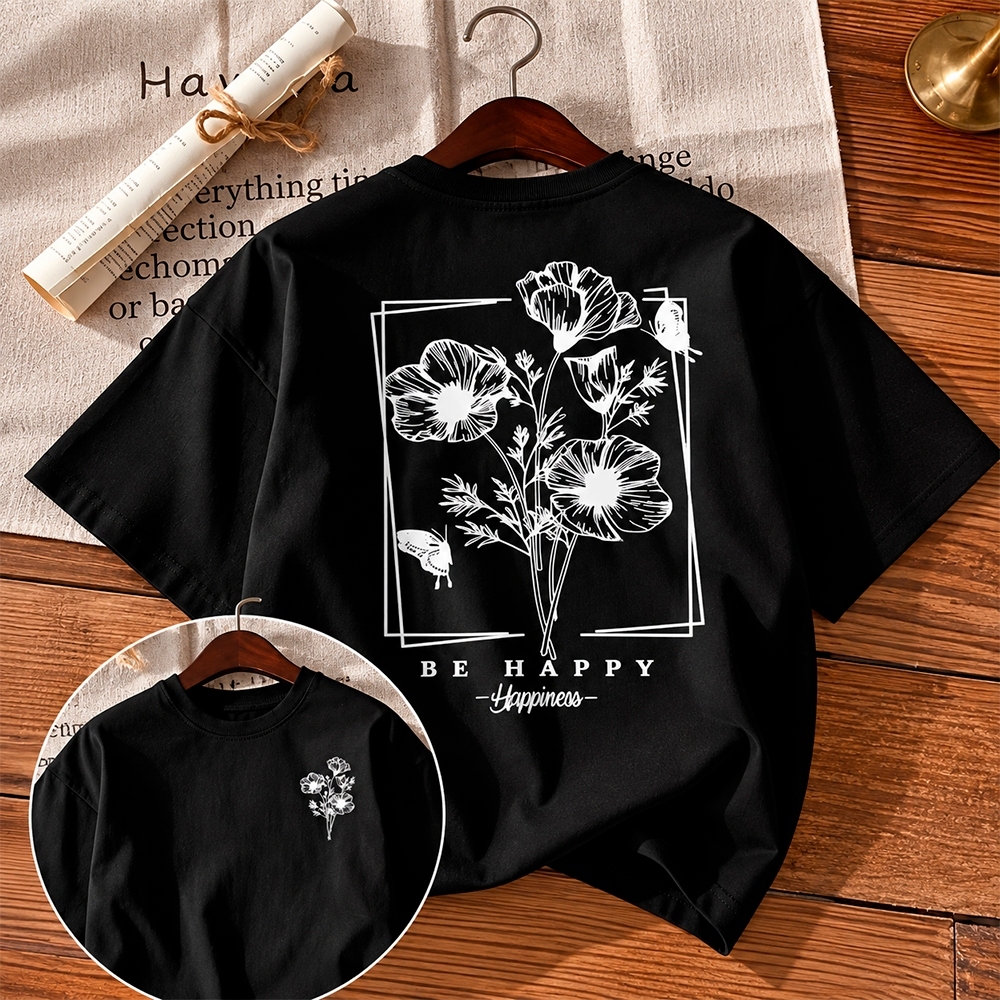 Camiseta Tshirt 100% Algodão  Feminina Estilosa Estampada Flor Estilo Casual e Fofo Lançamento Envio Imediato