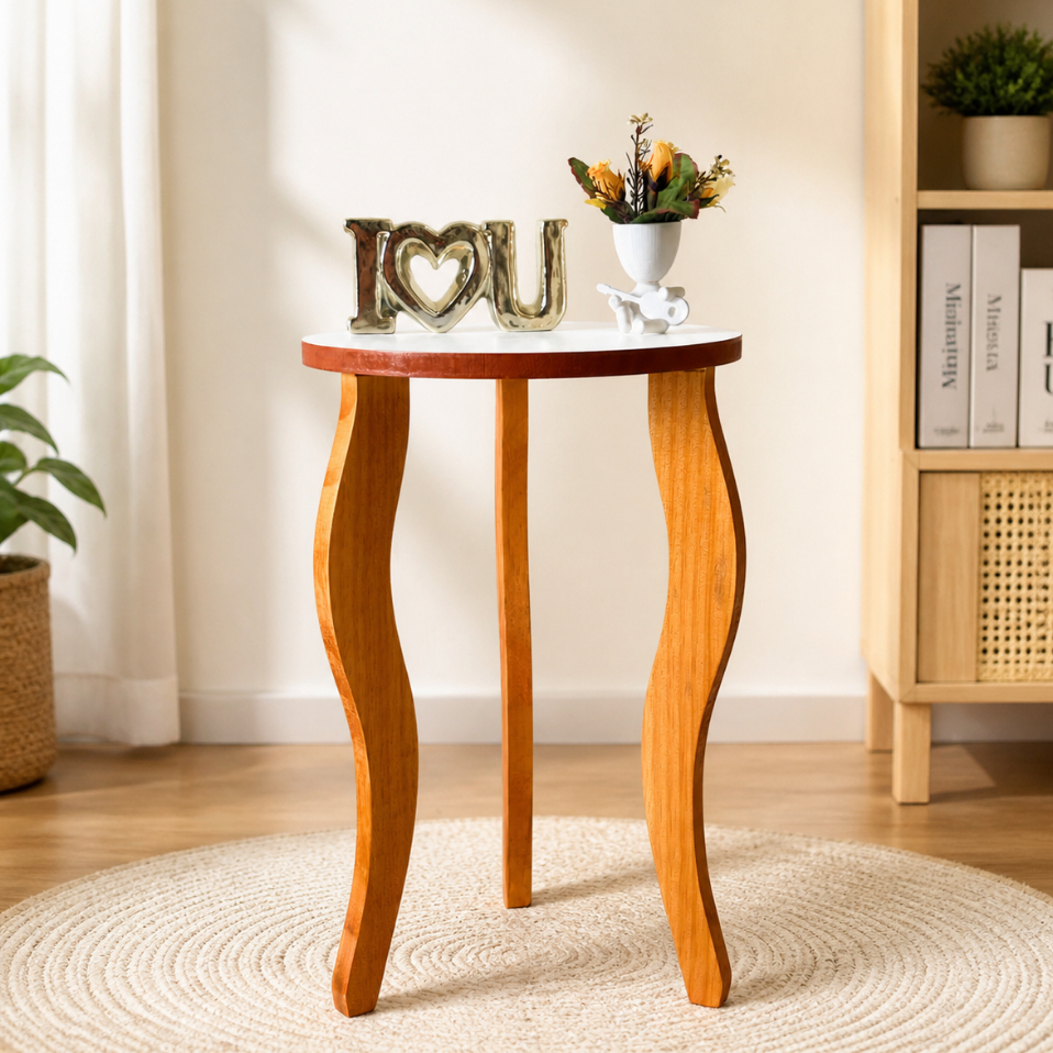 Mesa de Apoio Redonda Mesa Lateral Mesa de Madeira MDF Borda marrom