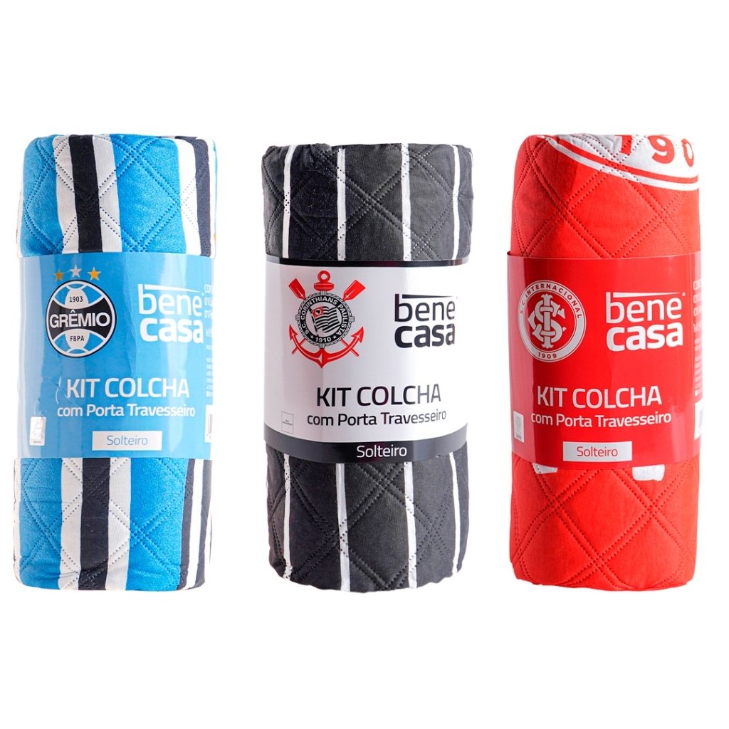 Kit Cobre Leito Colcha Solteiro 2 Peças Licenciado Oficial Grêmio, Inter e Corinthians - Bene Casa