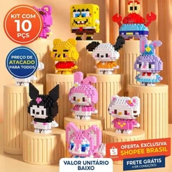 Kit 10 Mini Blocos de Montar Personagens - Brinquedo Educativo e Colecionável (Preço Atacado)
