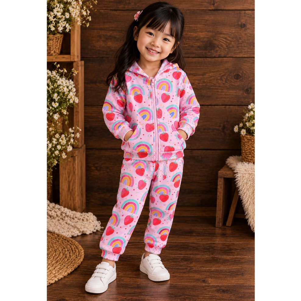 Conjunto Infantil Menina Inverno Moletom com Capuz e Calça Estampado Feminino