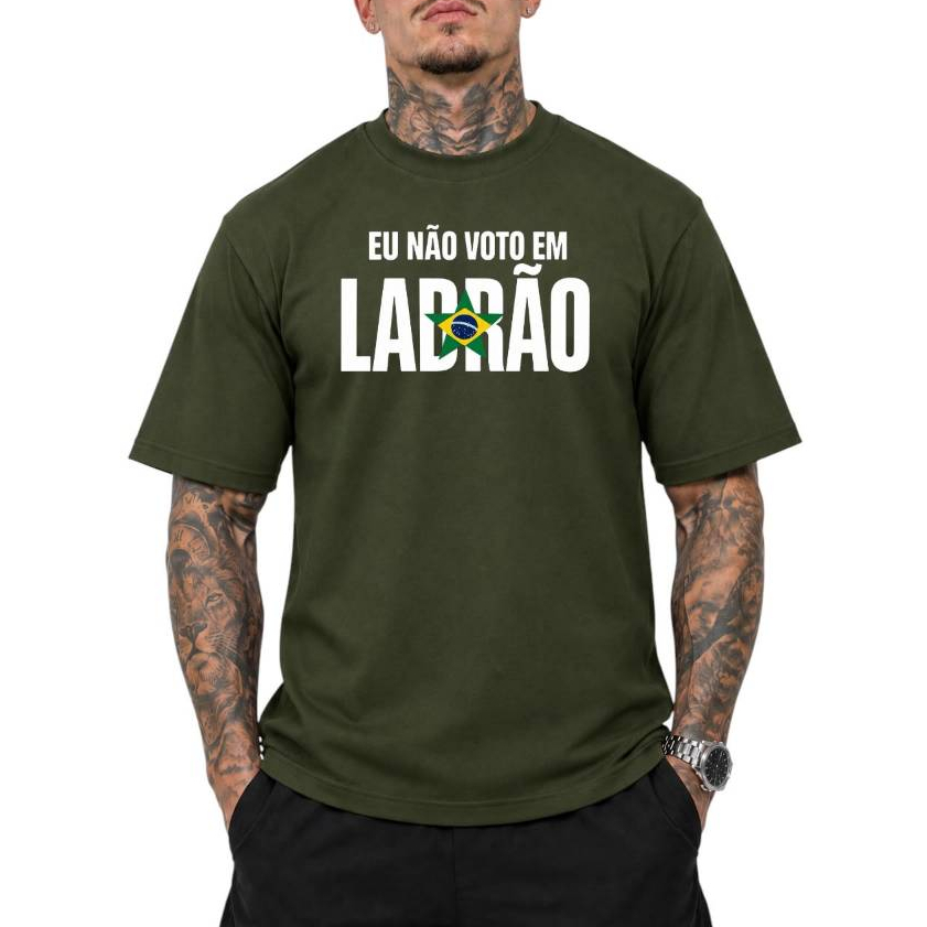 camiseta masculina  eleição politica eu não voto em ladrão 2026 camisa básica estampada oferta 100% Algodão