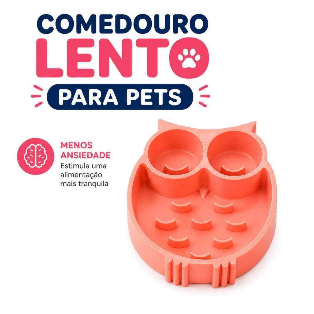 Comedouro Lento Interativo Educativo Anti-Stress para Cães e Gatos Formato Corujinha 15,5cm