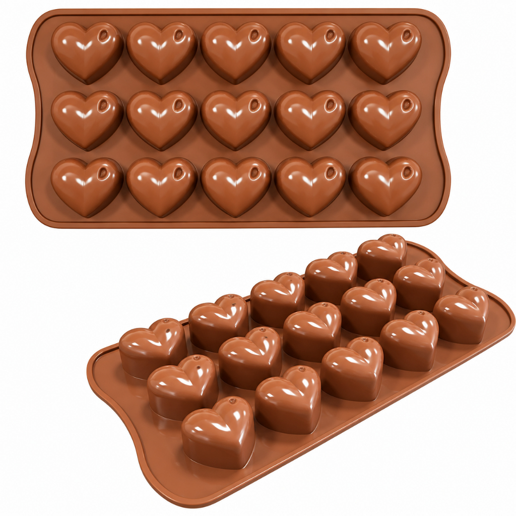 Forma em Silicone Antiaderente Para Chocolate Doces e Bombons Molde Coração 3D 22x11cm (FT454)
