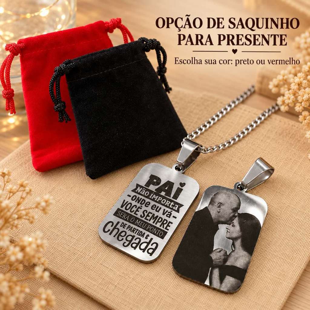 Colar com Pingente Retangular Personalizado a Laser Foto e Frase Aço Inox Masculino Feminino Presente Brindes — imagem 2 de 2