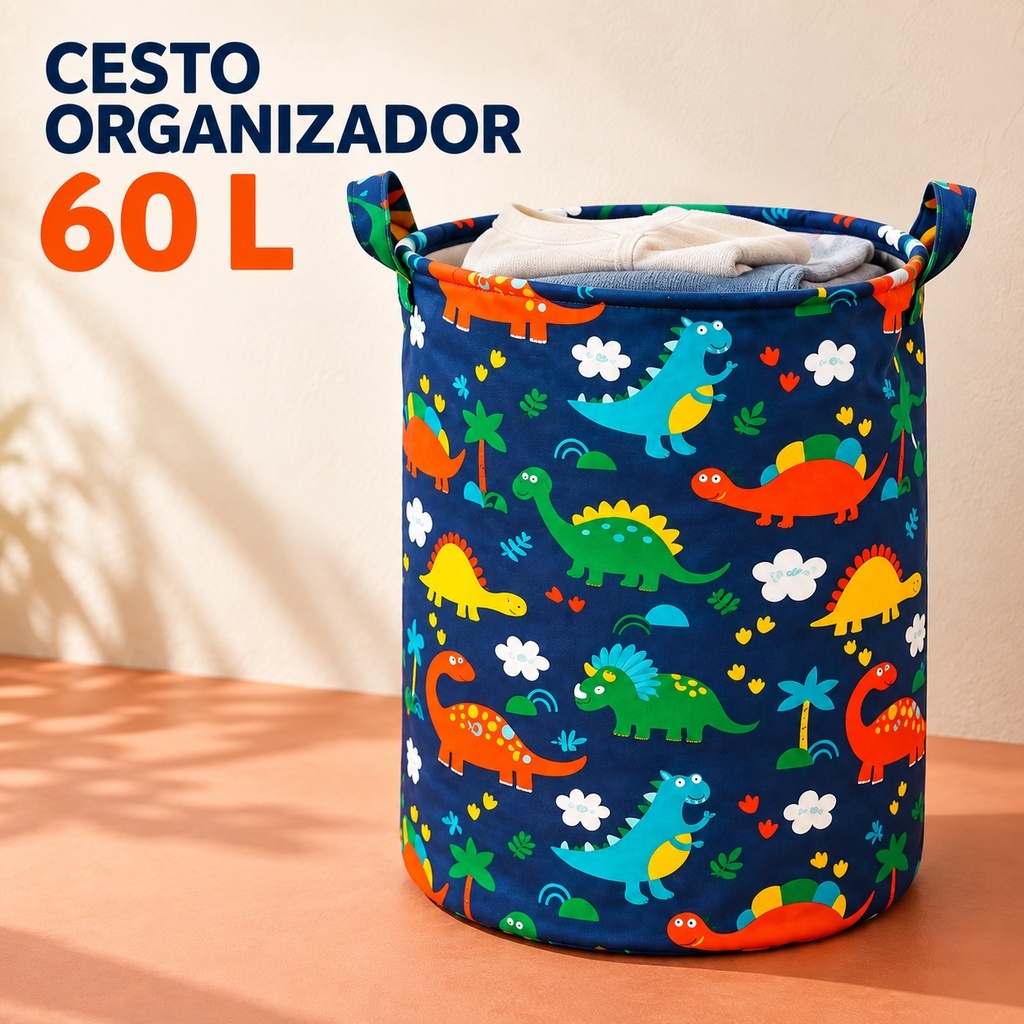 Cesto Organizador Dobrável com Alças de Tecido para Roupas e Brinquedos, 60 L (40 × 50 cm) ou 32,8 L (32 × 32 × 32 cm)