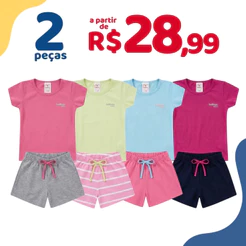 Kit Verão 2 Peças Básicas Conjunto Menina Roupa Infantil Algodão Sortido – 1 Camiseta + 1 Shorts