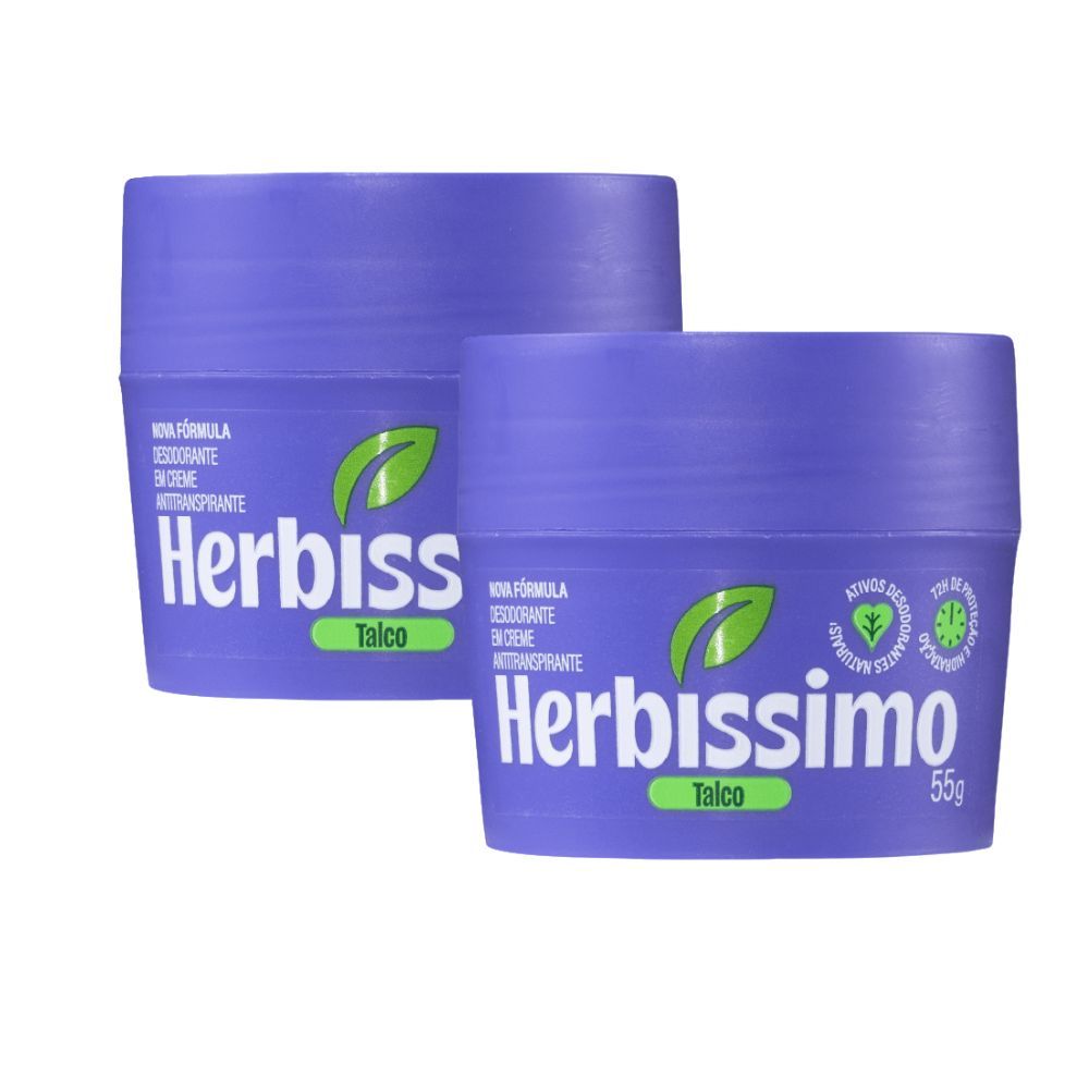 Kit Desodorante Em Creme Antitranspirante Herbíssimo Talco 55G (2 unidades)