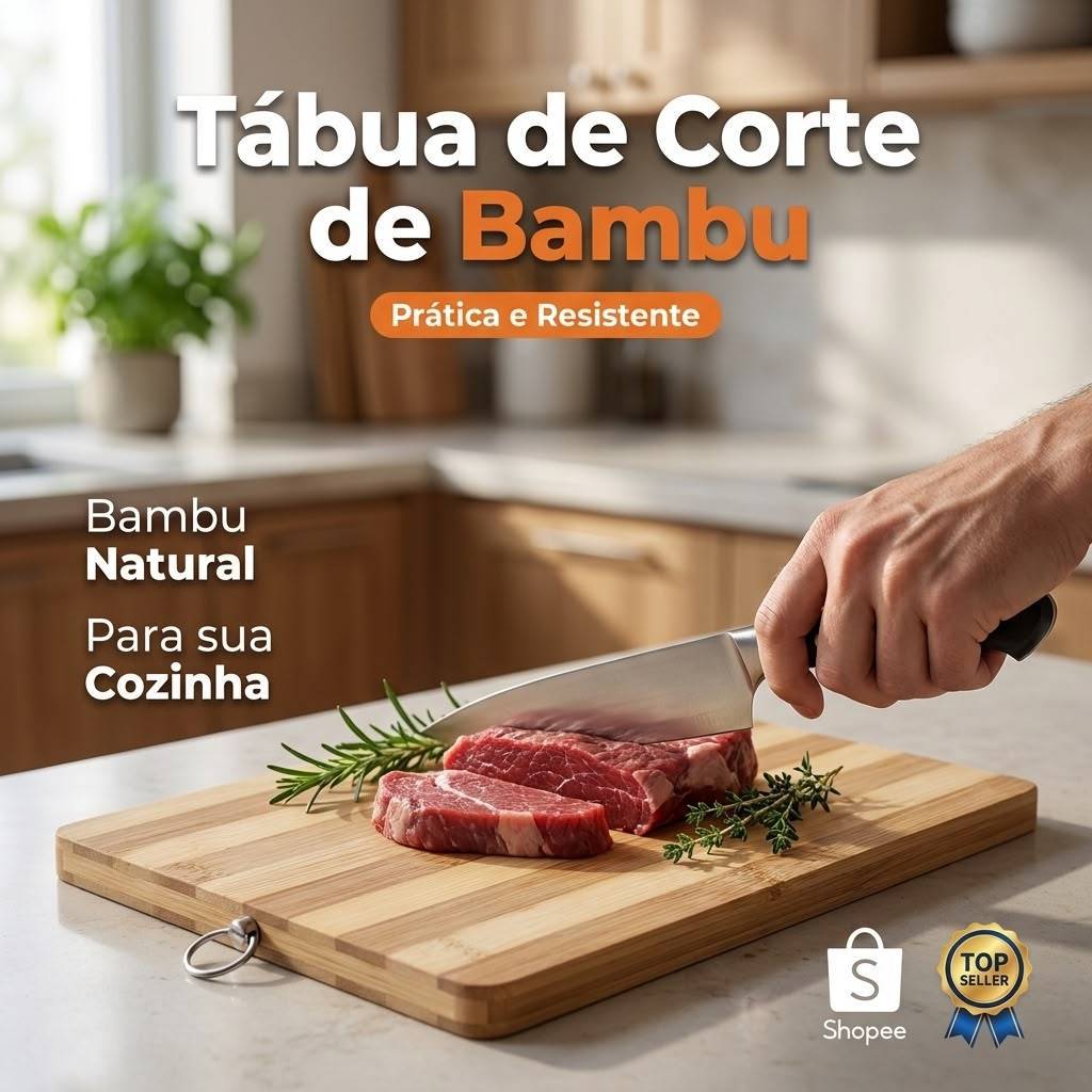Tábua de Corte Bambu para Cozinha Churrasco Carnes Legumes e Petiscos