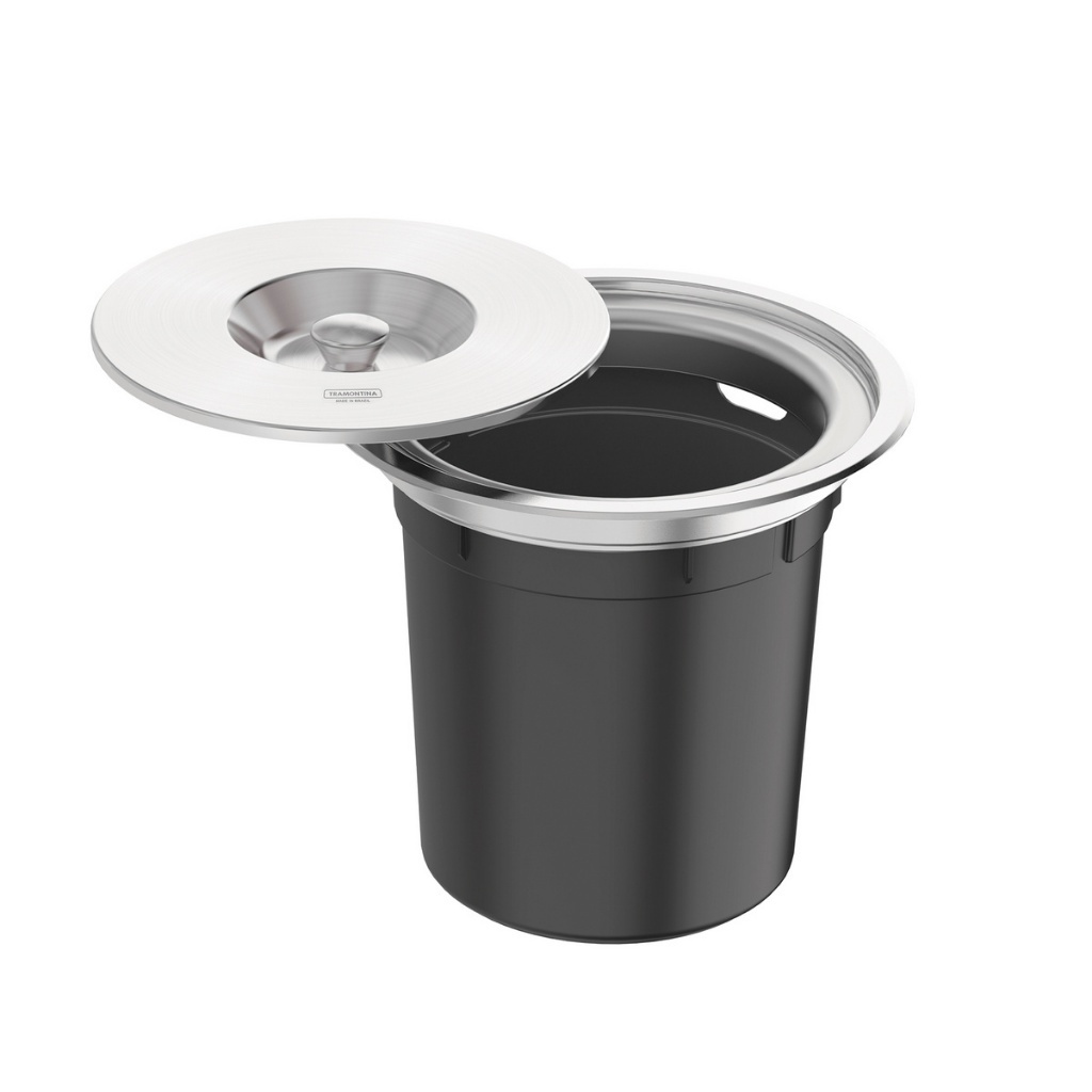 Lixeira de Embutir Tramontina Clean Round em Aço Inox com Balde Plástico 5 L Inox AISI 304