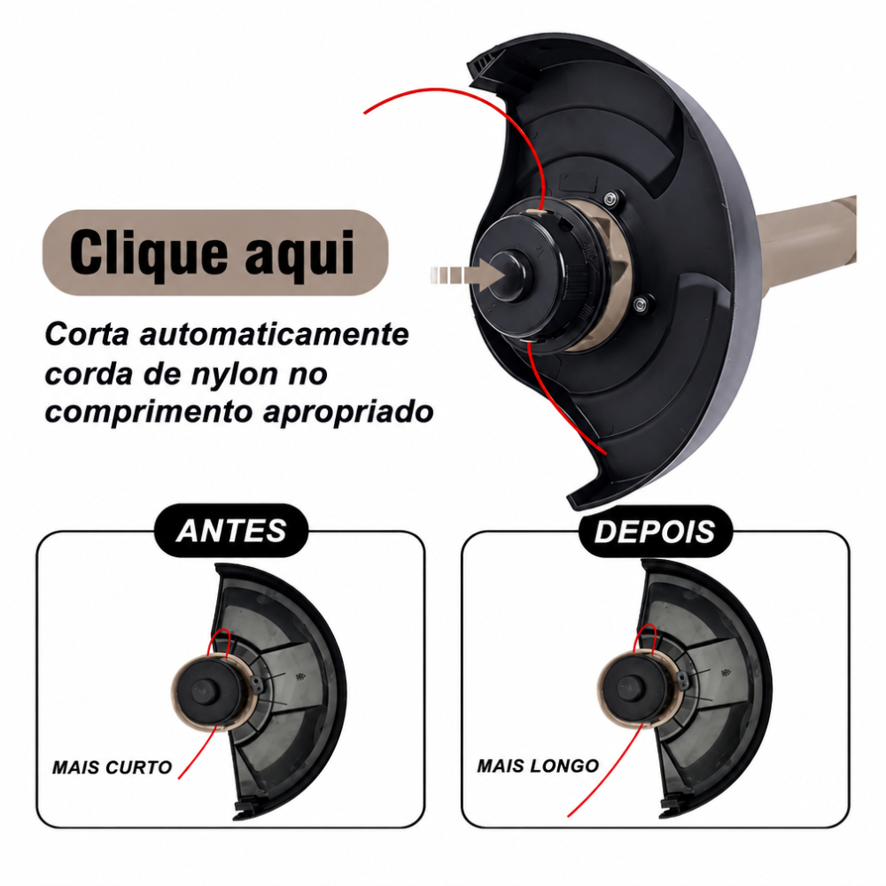 Aparador De Grama Elétrico Corte 280 MM 1600W cabo bipartido 12000RPM 110V/220V Com Acessórios Arstheco — imagem 2 de 2