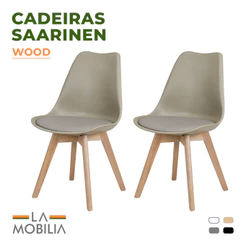 Kit 2 Cadeiras Saarinen Wood Polipropileno Estofadas para Sala de Jantar Moderna