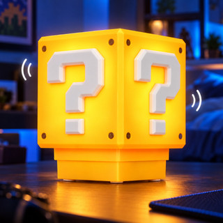 Luminária Quarto Abajur Super Mario Bros Som Carregável Cubo Bloco Cabeceira Mesa Gamer Interrogacao
