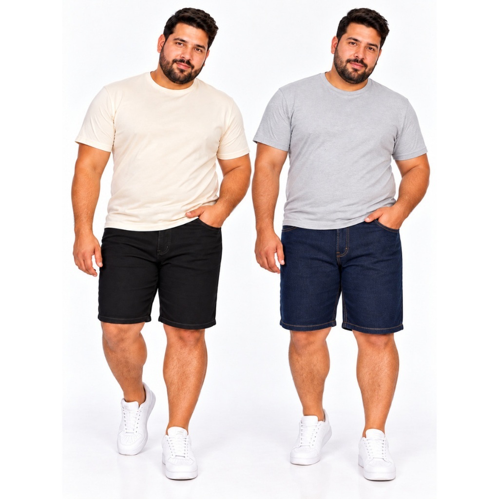 Bermuda Jeans Plus Size Masculina  Shorts Sarja  com Elastano do 48 aos 58