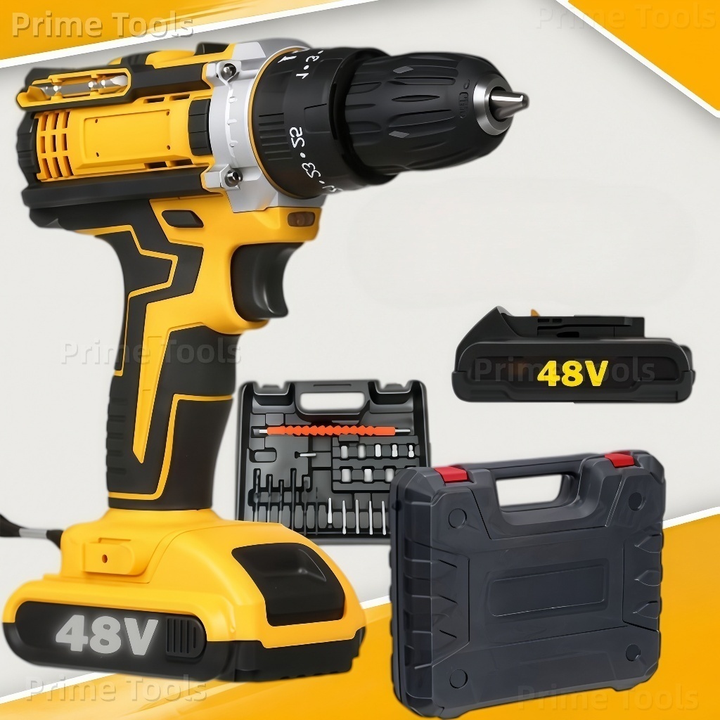 Parafusadeira Furadeira 48V de Impacto Sem Fio com 2 Baterias, Maleta e Kit Completo de Acessórios 3 em 1