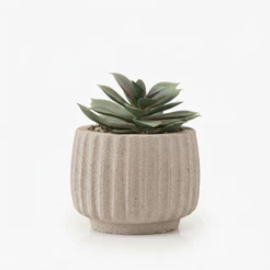 Cachepot com Suculenta Artificial 8cm Bege Geometry Vaso com Planta Artificial Decoração Mesa Escritório Quarto Banheiro