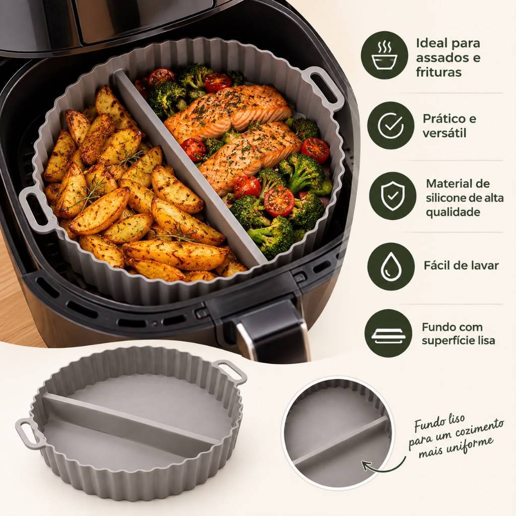 Forma de Silicone com Divisória Antiaderente Air Fryer Forno 20cm Lavavel para Fritadeira Elétrica