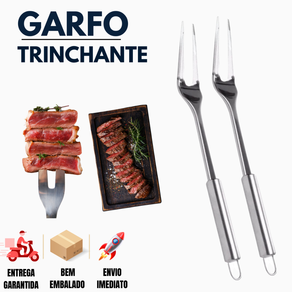Garfos Trinchantes de Aço Inox 33cm – Essencial Para Churrascos, Assados e Uso Profissional
