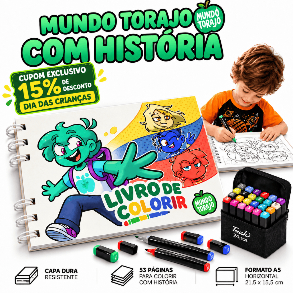 Mundo Torajo Livro De Colorir TorajoGoods Com História Novos Personagens Capa Dura 53 E 69 Páginas