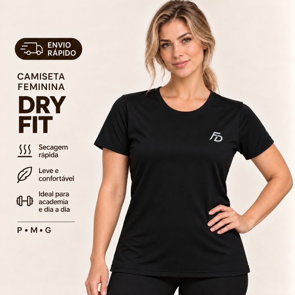 Camiseta Dry Fit Feminina UV 50+ Manga Curta Blusa Academia Fitness Treino Corrida Caminhada Musculação Gola Redonda