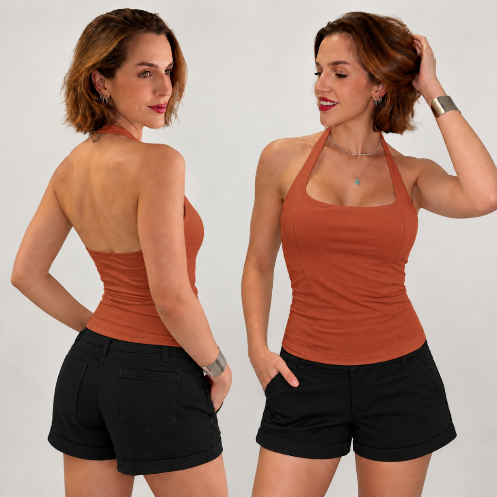Blusa Halter Feminina Frente Unica Poliamida Moda Verão Frente Dupla
