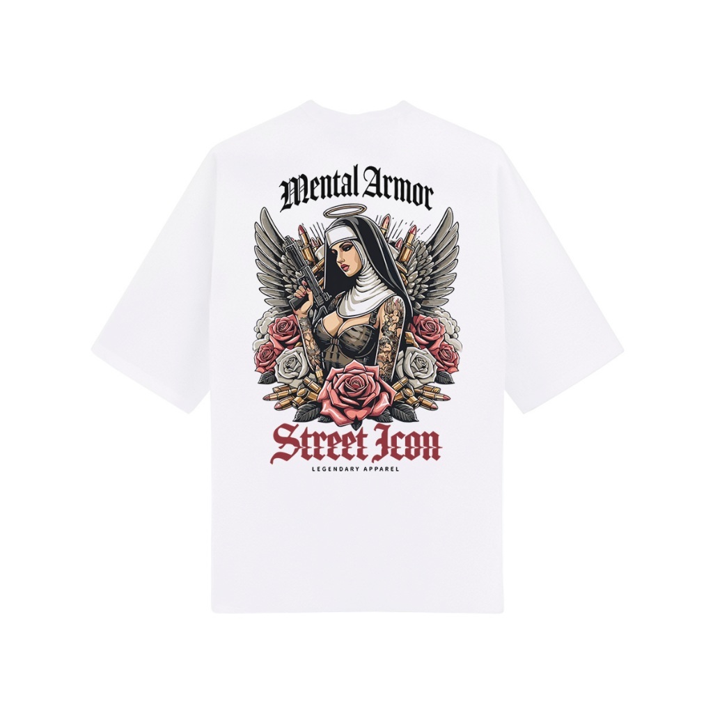 Camiseta Oversized Unissex Estampa Mental Armor Algodão Premium Blusa Algodão Streetwear Moda Urbana Caimento Largo