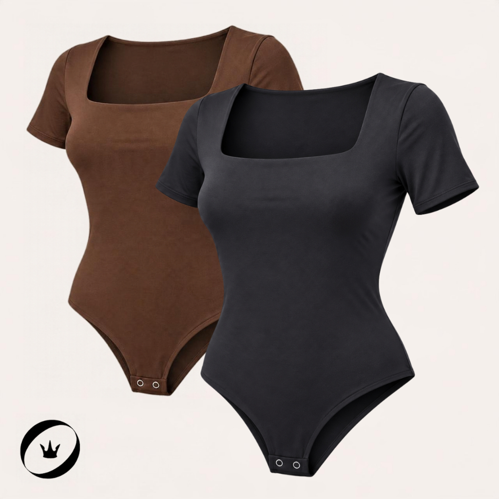 Body Feminino Decote Quadrado Suplex Manga Curta Forrado Fecho de Pressão Collant P M G Moda Feminina Verão