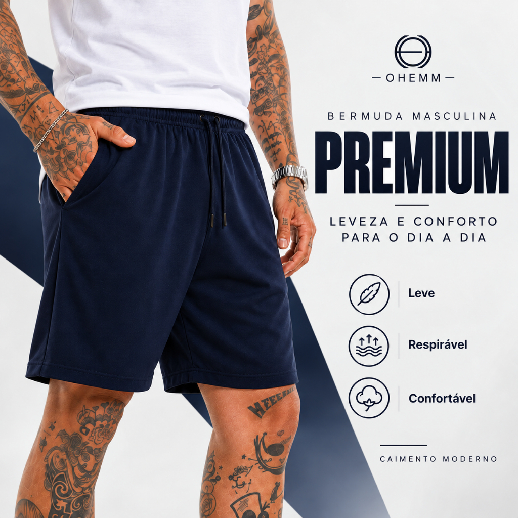 Bermuda Masculina Premium Ohemm Com Elastano Secagem Rápida Academia Verão