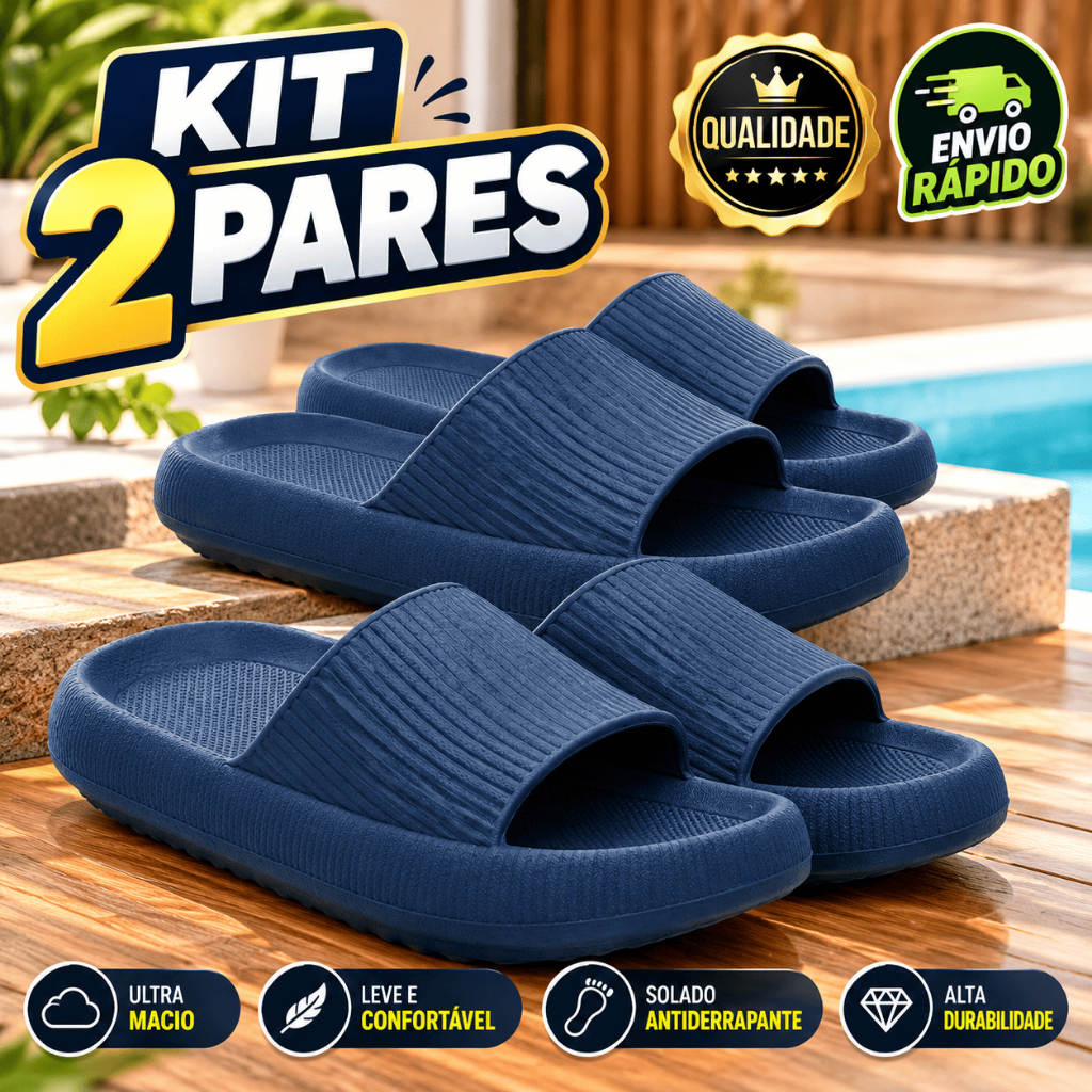 Kit 2 Pares Chinelo Nuvem Masculino Slide Anatômico Macio Flexível Confortável Antiderrapante