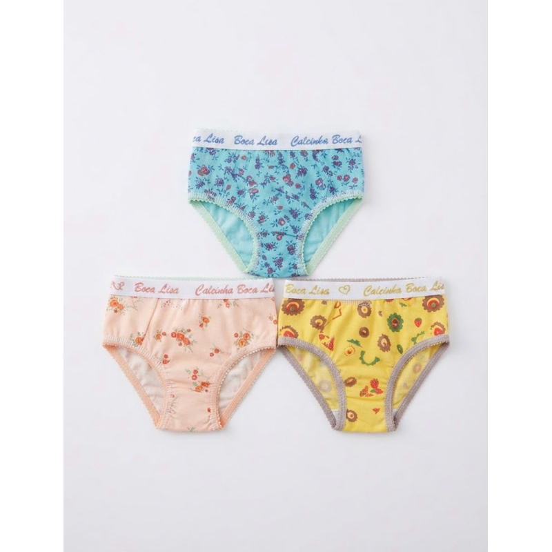 Kit Calcinha Infantil Menina Boca Lisa Estampas Variadas