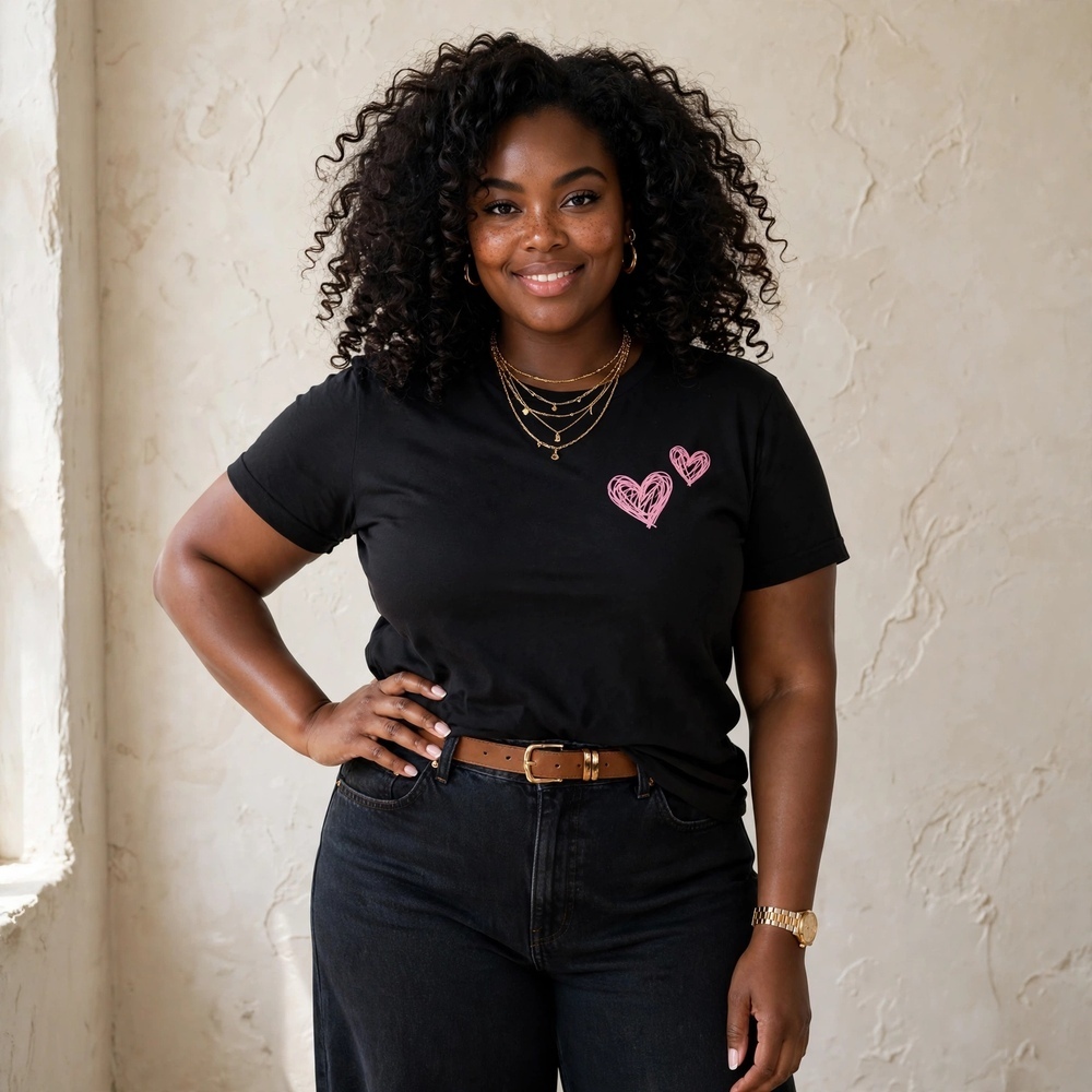 Camiseta Plus Size Feminina P Ao G5 100% Algodão Premium Estampada 2 Coração Rosa  Básica Casual Academia Verão