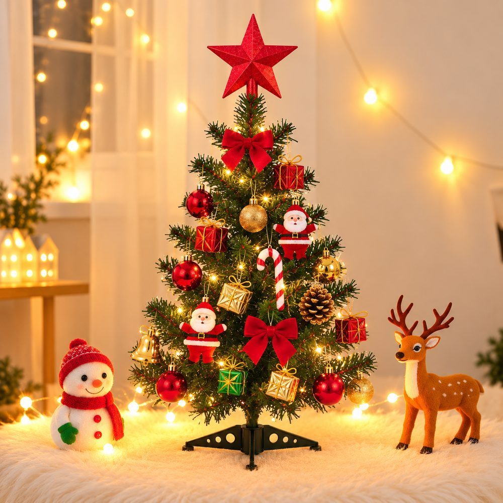 Arvore de Natal Pequena 60cm Pisca Pisca Decorada Enfeites Natalinos Bolinhas