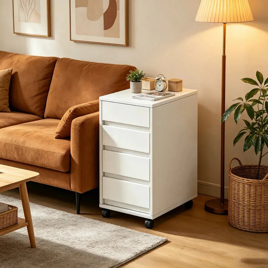 Gaveteiro Roma Criado 4 Gavetas Armário Gaveteiro com Rodízios Multiuso Ideal para Escritório e Quarto 100% MDF