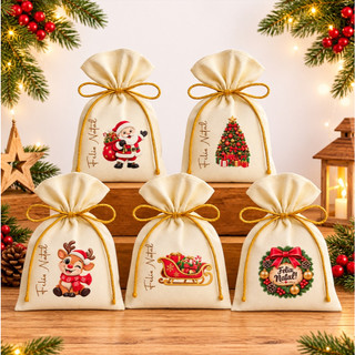Kit 10 Saquinho Personalizados para Festa Lembrancinhas Natal Feliz Natal