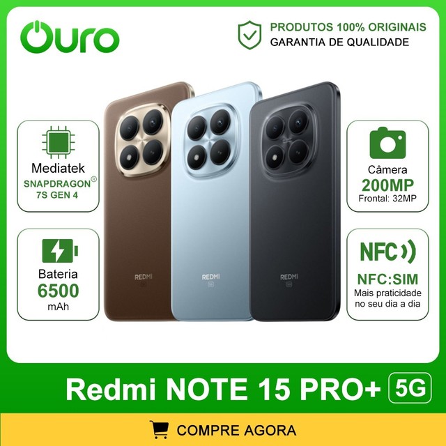 Xiaomi Redmi Note 15 PRO+ 5G, Versão Global, Câmera 200MP, Bateria 6500mAh, Processador Snapdragon 7s Gen 4