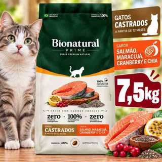 Ração Bionatural Gatos Castrados Salmão Ração Super Premium 7,5kg