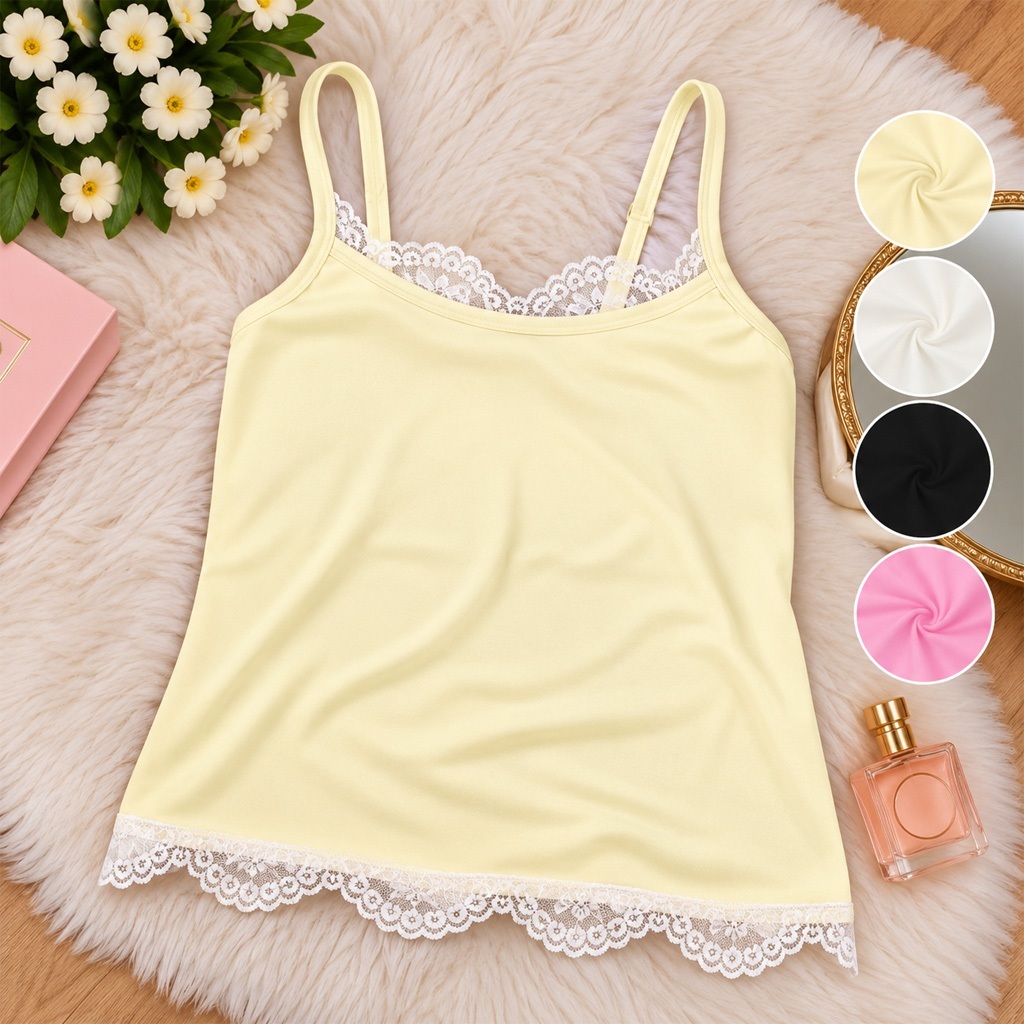 Blusa Regata Feminina Suplex com Renda na Barra Decote Quadrado Cropped Alcinha Premium Moda Gringa Fashion Casual