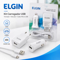 Kit Carregador Elgin Tomada + Veicular USB + Cabo Micro USB 1m - Elgin