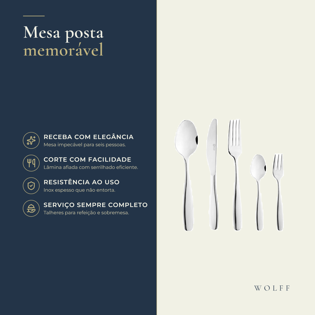 Faqueiro de Aço Inox 30 Peças Cannes Wolff para Talheres Sobremesa Requintado Sofisticado Completo Restaurante Refeições · foto 2