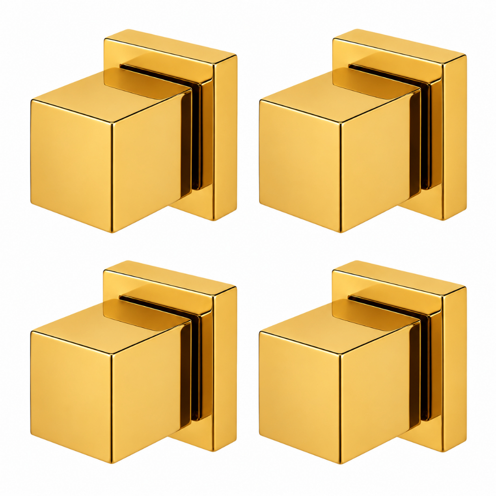 Kit de 4 Acabamentos para Registro Quadrado 1/2 3/4 Metal no Dourado Resistente