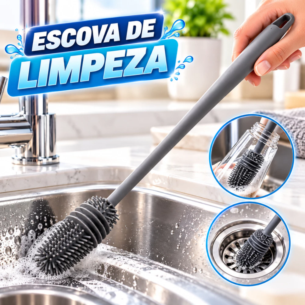 Escova Silicone Limpeza Copo Garrafa Multiuso Mamadeira