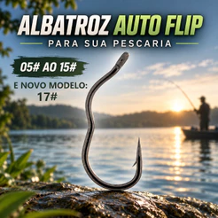 Anzol Albatroz Fishing Auto Flip Aço Carbono Black Nickel Afiado Pesca 05# ao 15# e 17# Pacote 9 a 12 Unidades