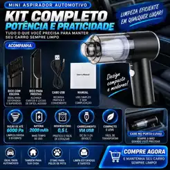 Mini Aspirador De Po Automotivo Portatil Recarregavel 6000pa Preto