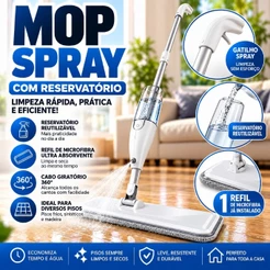 Mop Spray Giratório 360° com Reservatório Rodo Mágico Esfregão Microfibra + Refil Limpeza de Piso