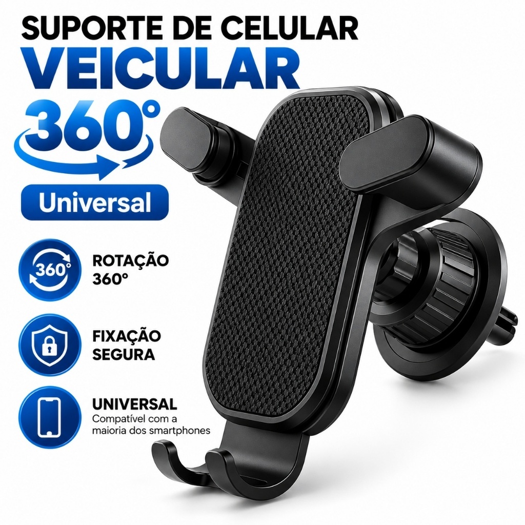 Suporte de Celular Carro 360º Giratório Universal Multifuncional Ventilacao Ar Condicionado Veicular