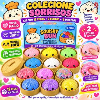 Squishy Bun Surpresa 2 Estilos 6 Cores Brinquedo Sensorial Macio Glitter para Apertar 3+