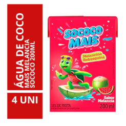 Água de Coco Mais Melancia Sococo 200ml - 4 Unidades
